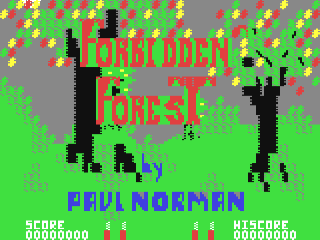 Forbidden Forest title screen for Commodore 64
